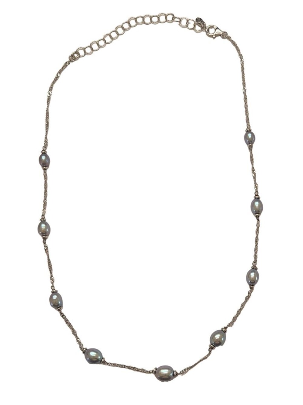 Gray Pearl Beaded Bronze Tone Necklace 17" + 3" Extender
